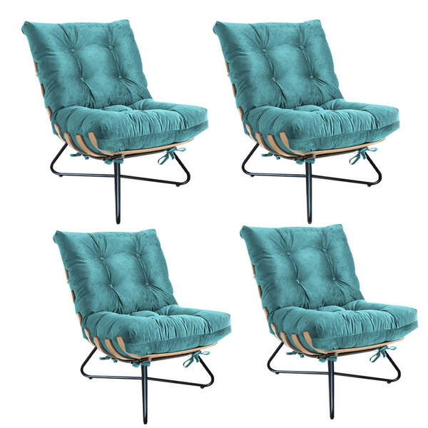 Kit 04 Poltronas Costela Madeira X Pés Cruzados Sala Quarto R