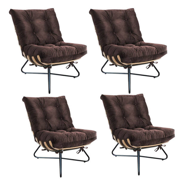 Kit 04 Poltronas Costela Madeira X Pés Cruzados Sala Quarto R