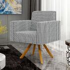 Kit 04 Poltronas Decorativa Base Giratória De Madeira Helô L0