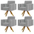 Kit 04 Poltronas Decorativa Base Giratória De Madeira Helô L0