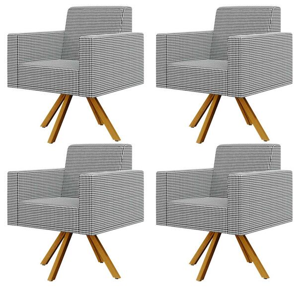Kit 04 Poltronas Decorativa Base Giratória De Madeira Helô L0