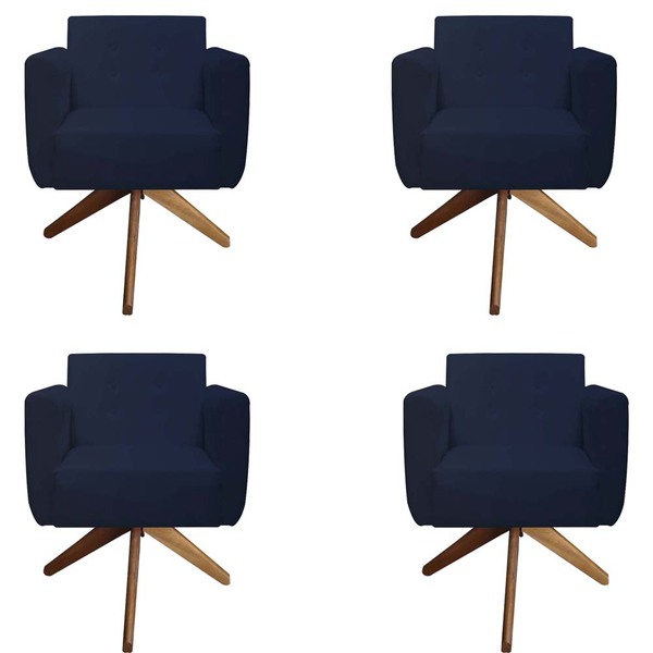 Kit 04 Poltronas Decorativa Duda Base Giratória Suede Azul Ma