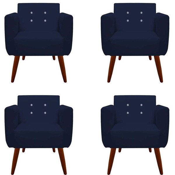 Kit 04 Poltronas Decorativa Duda C/strass Suede Azul Marinho