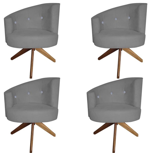 Kit 04 Poltronas Decorativa Giovana Base Giratória Suede Graf
