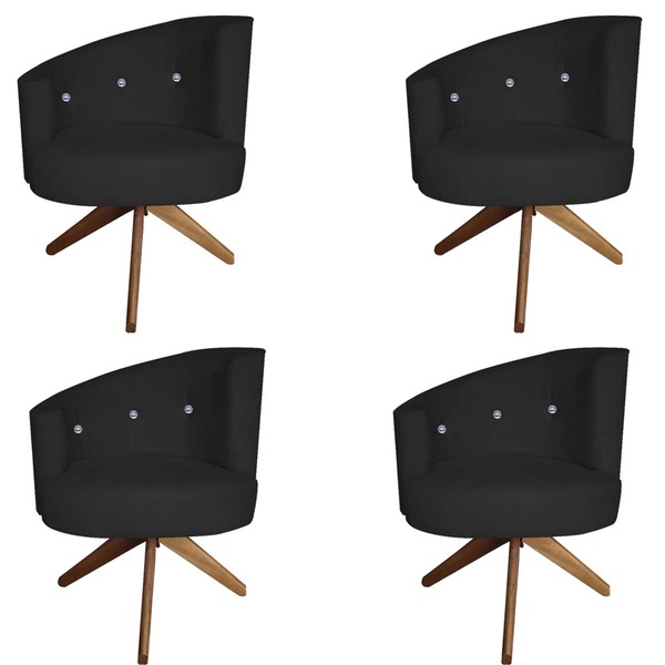 Kit 04 Poltronas Decorativa Giovana Base Giratória Suede Pret