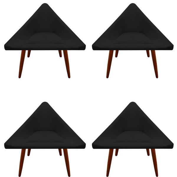 Kit 04 Poltronas Decorativa Ibiza Suede Preto - D'classe Decor