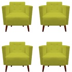 Kit 04 Poltronas Decorativa Isa Pés Palito Suede Amarelo - D'
