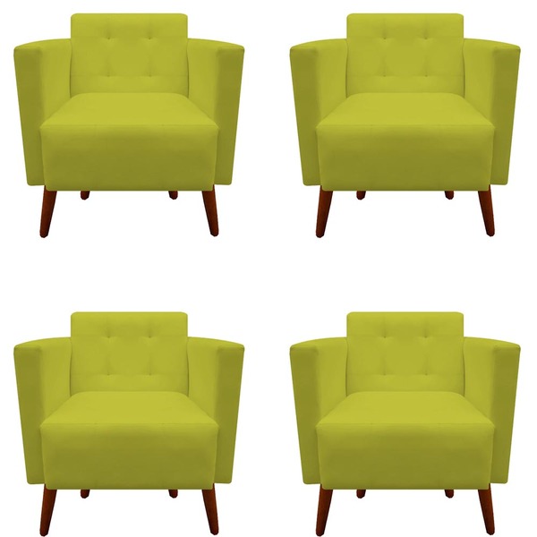 Kit 04 Poltronas Decorativa Isa Pés Palito Suede Amarelo - D'