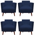 Kit 04 Poltronas Decorativa Isa Pés Palito Suede Azul Marinho