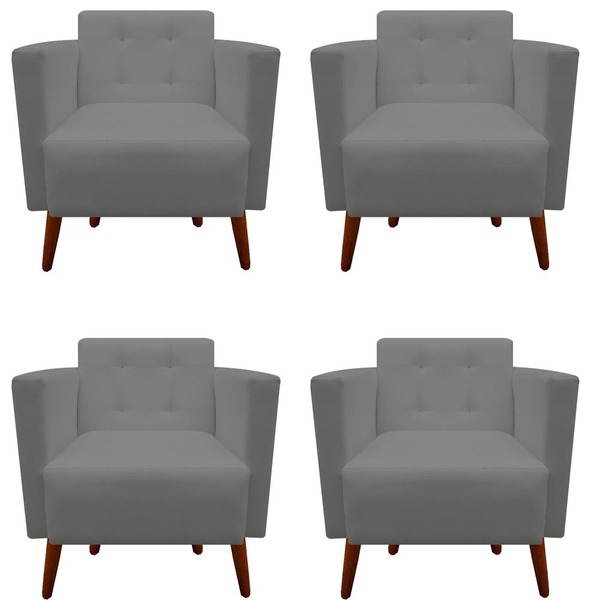 Kit 04 Poltronas Decorativa Isa Pés Palito Suede Grafite - D'