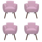 Kit 04 Poltronas Decorativa Kelly Pés Palito Suede Rosa Bebê