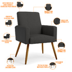 Kit 04 Poltronas Decorativa Maria W01 Pés Palito Linho Chumbo