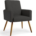 Kit 04 Poltronas Decorativa Maria W01 Pés Palito Linho Chumbo