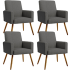 Kit 04 Poltronas Decorativa Maria W01 Pés Palito Linho Cinza