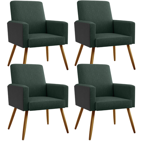 Kit 04 Poltronas Decorativa Maria W01 Pés Palito Linho Verde