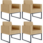 Kit 04 Poltronas Decorativa Sala Recepção Base Fixa De Metal