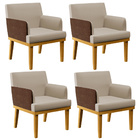 Kit 04 Poltronas Decorativas Base Mel Beatriz W01 Linho Bege