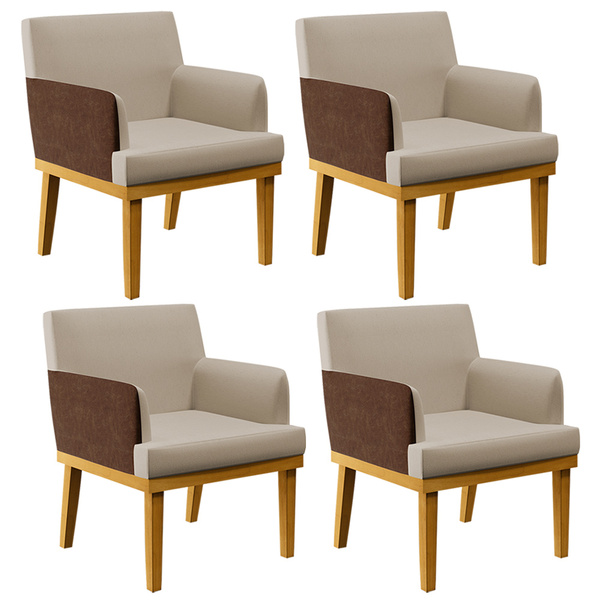 Kit 04 Poltronas Decorativas Base Mel Beatriz W01 Linho Bege
