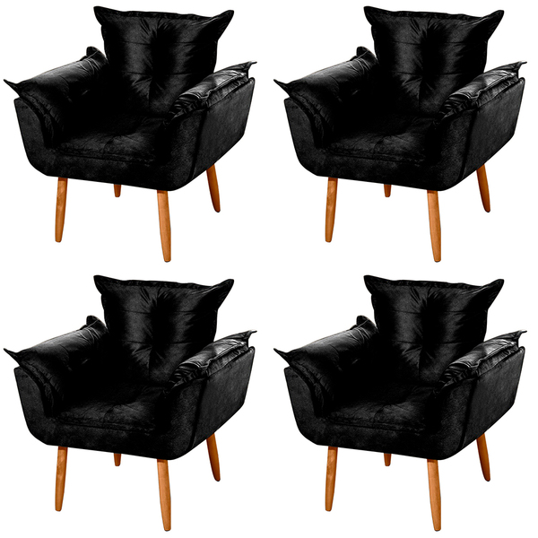 Kit 04 Poltronas Decorativas Francis Pés Palito Suede Preto -