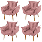 Kit 04 Poltronas Decorativas Francis Pés Palito Suede Rosê -