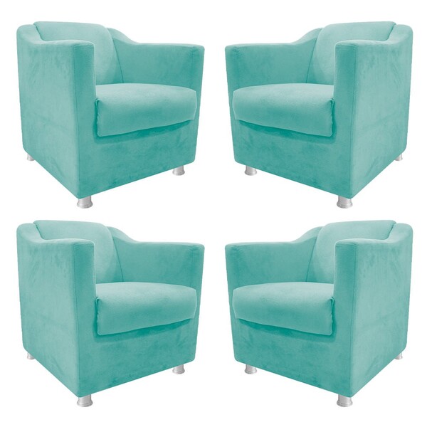 Kit 04 Poltronas Decorativas Tilla Suede Azul Tiffany - Amare