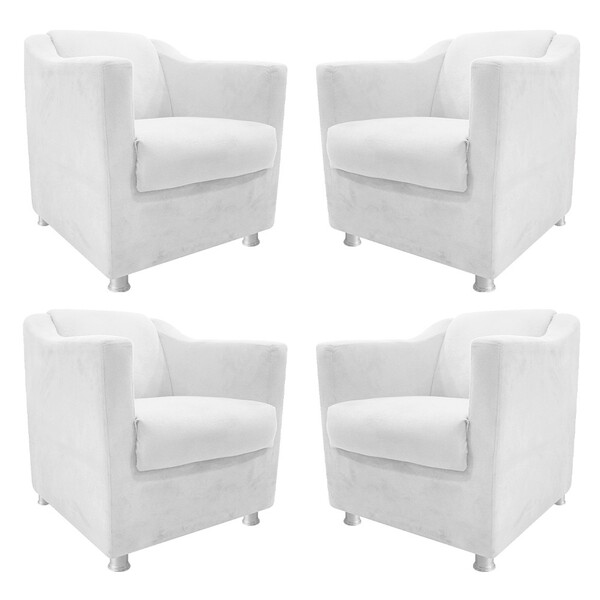 Kit 04 Poltronas Decorativas Tilla Suede Branco - Amarena Móv