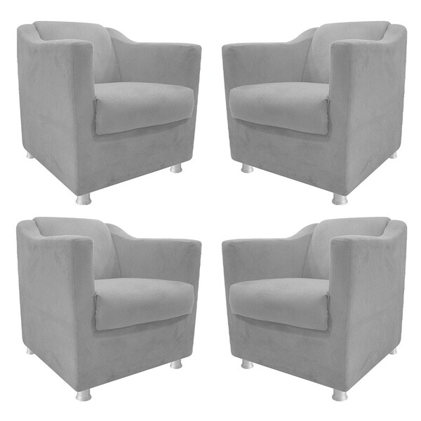 Kit 04 Poltronas Decorativas Tilla Suede Cinza - Amarena Móve