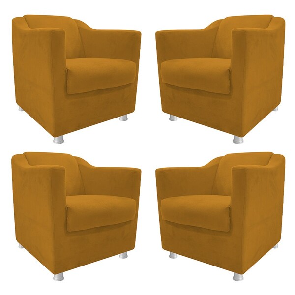 Kit 04 Poltronas Decorativas Tilla Suede Mostarda - Amarena M