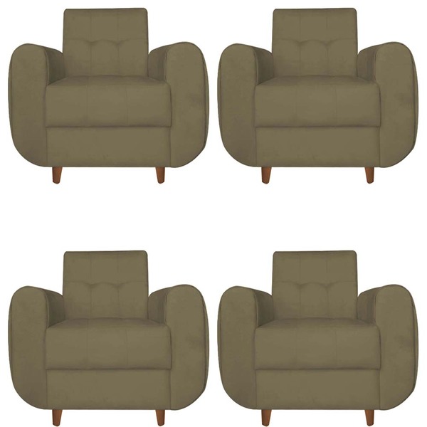 Kit 04 Poltronas Golden Pés Palito Suede Marrom Rato  - D'cla