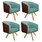 Kit 04 Poltronas Luiza Base Giratória De Madeira Corano Nozes