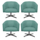 Kit 04 Poltronas Luiza Base Giratória De Metal Linho Azul Tur