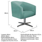 Kit 04 Poltronas Luiza Base Giratória De Metal Linho Azul Tur