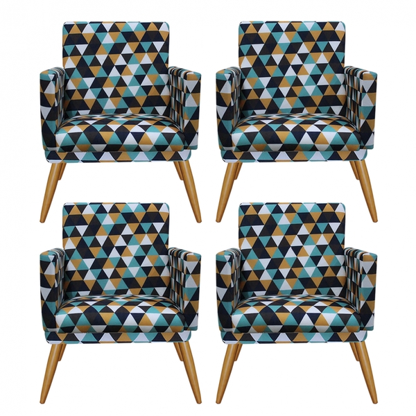 Kit 04 Poltronas Nina Rodapé Sala De Estar Recepção Escritóri