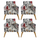 Kit 04 Poltronas Nina Rodapé Sala De Estar Recepção Escritóri