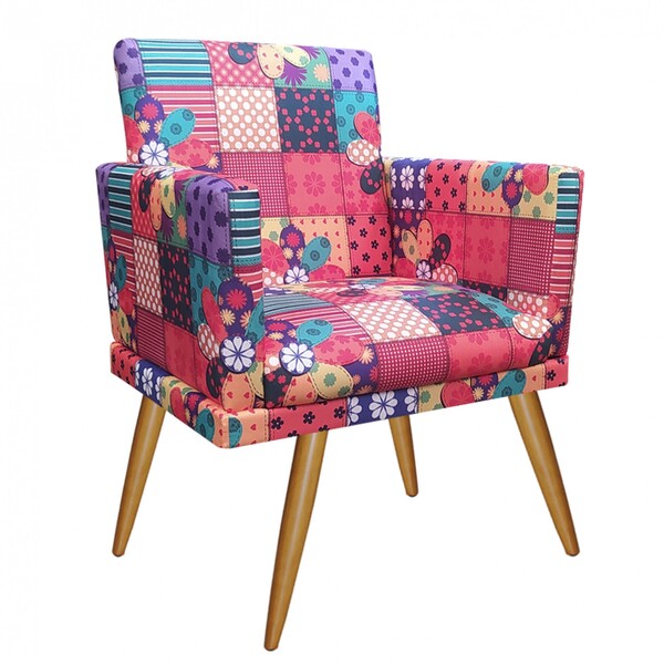 Kit 04 Poltronas Nina Rodapé Sala De Estar Recepção Patchwork