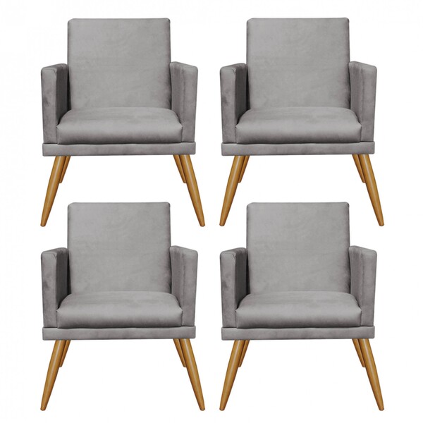 Kit 04 Poltronas Nina Rodapé Sala De Estar Recepção Suede Cin