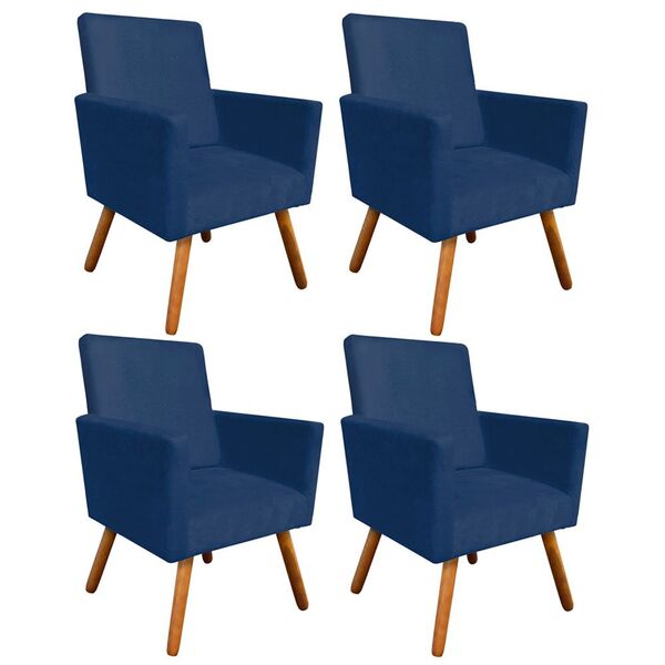 Kit 04 Poltronas Nina Suede Azul Marinho