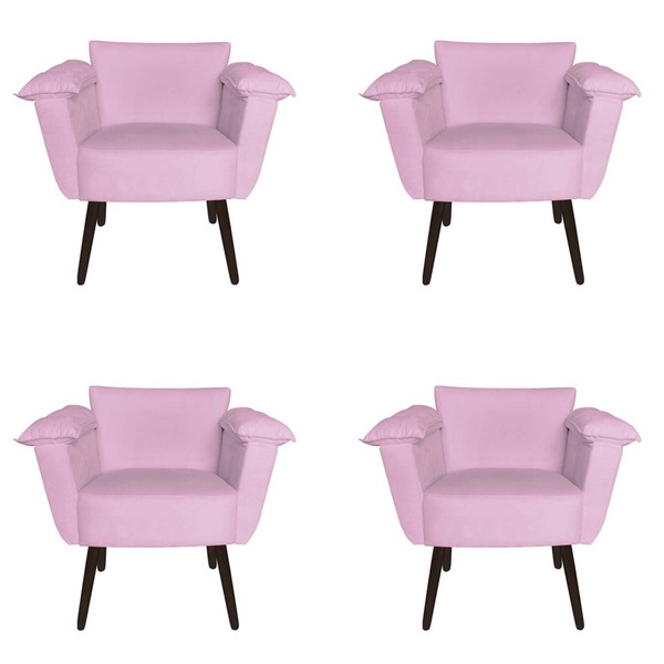 Kit 04 Poltronas Ruby Pés Palito Suede Rosa Bebê - D'classe D