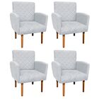 Kit 04 Poltronas Veronês Suede Cinza Pés Palito Castanho D'ro