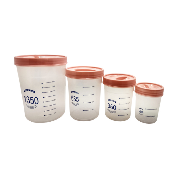 Kit 04 Potes De Plástico Para Alimentos Com Medidor Rosa