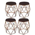Kit 04 Puff Banqueta Aramado Luna Hexágono Base Bronze Corino