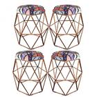 Kit 04 Puff Banqueta Aramado Luna Hexágono Base Bronze Romero