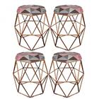 Kit 04 Puff Banqueta Aramado Luna Hexágono Base Bronze Triâng