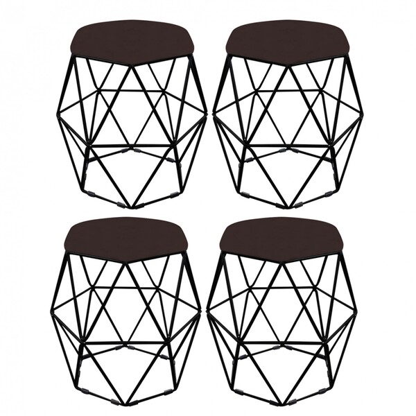 Kit 04 Puff Banqueta Aramado Luna Para Penteadeira Hexágono B