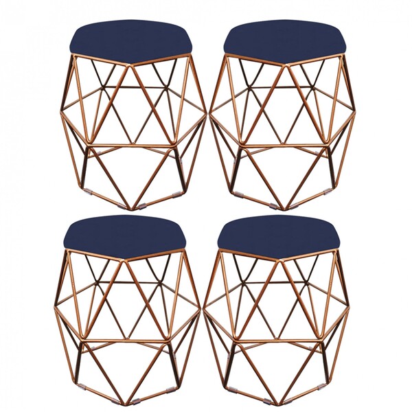 Kit 04 Puff Banqueta Aramado Luna Para Penteadeira Hexágono B