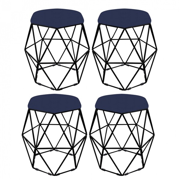 Kit 04 Puff Banqueta Aramado Luna Para Penteadeira Hexágono B