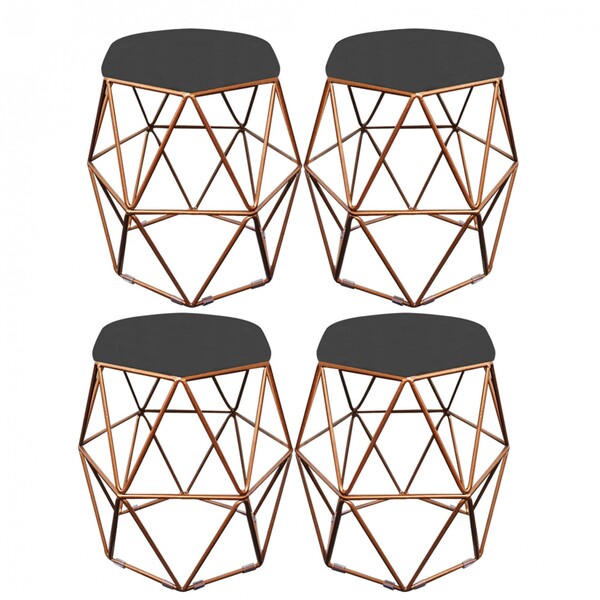 Kit 04 Puff Banqueta Aramado Luna Para Penteadeira Hexágono B