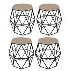 Kit 04 Puff Banqueta Aramado Luna Para Penteadeira Hexágono B