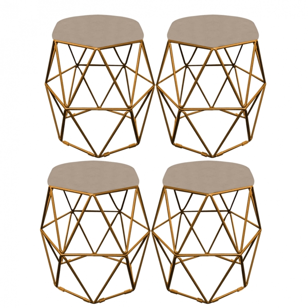 Kit 04 Puff Banqueta Aramado Luna Para Penteadeira Hexágono B