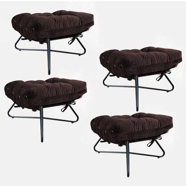 Kit 04 Puff Banqueta Costela Ferro Industrial X Pés Cruzados